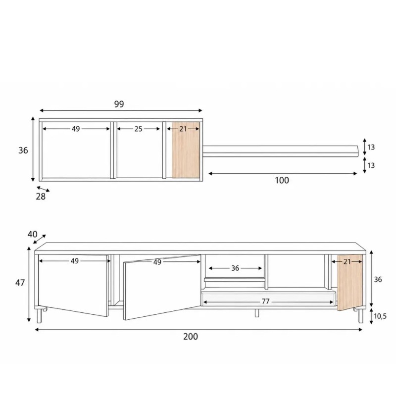 Conjunto Salón Ethna 200 cm | Mueble TV Push, Módulo y Estante Blanco Natur