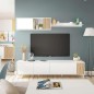 Conjunto Salón Ethna 200 cm | Mueble TV Push, Módulo y Estante Blanco Natur