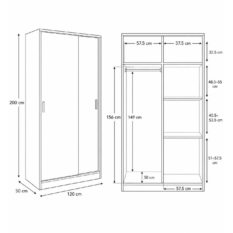 Armario Puertas Correderas 120cm Roble y Blanco | Muebles Tam Tam