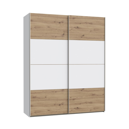 Armario 150cm Puertas Correderas Reversible Roble y Blanco | Muebles TamTam
