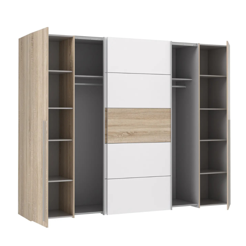 Armario Max 270cm Correderas y Batientes Blanco y Roble | Muebles TamTam