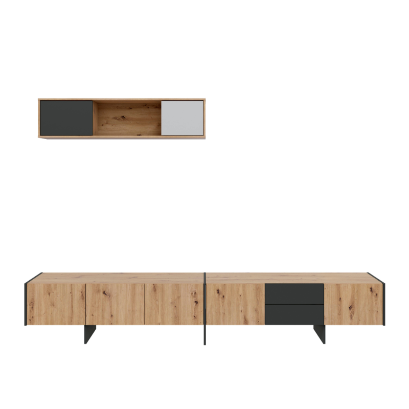 Conjunto Salón TV BALI 259 cm Roble y Antracita