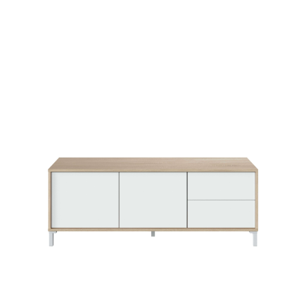 Mueble TV Brooklyn 130 cm - Blanco Mate y Roble Canadian