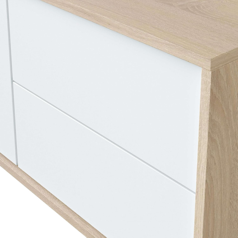 Mueble TV Brooklyn 130 cm - Blanco Mate y Roble Canadian