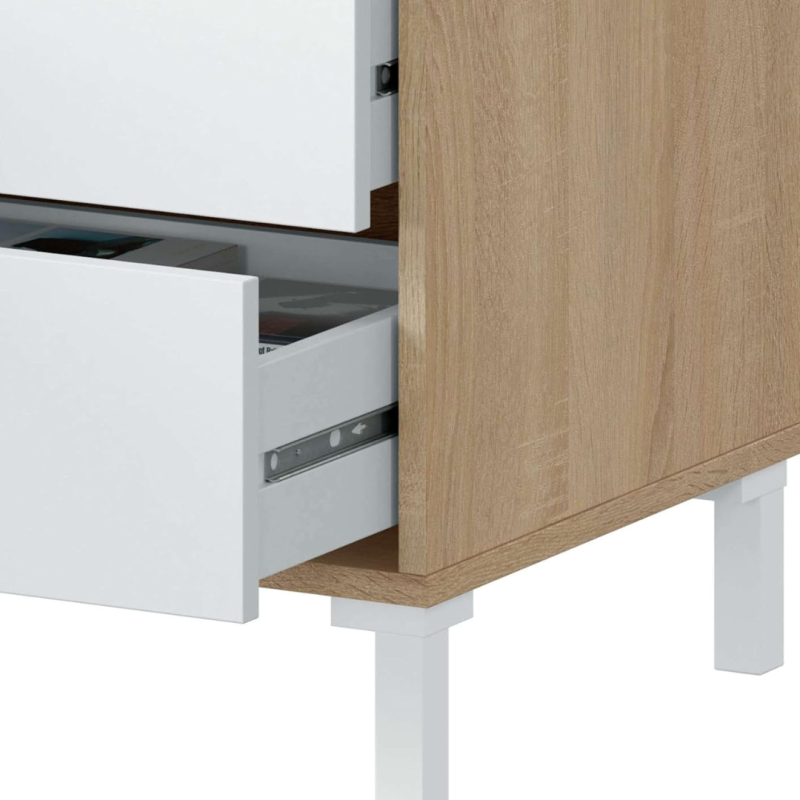 Mueble TV Brooklyn 130 cm - Blanco Mate y Roble Canadian