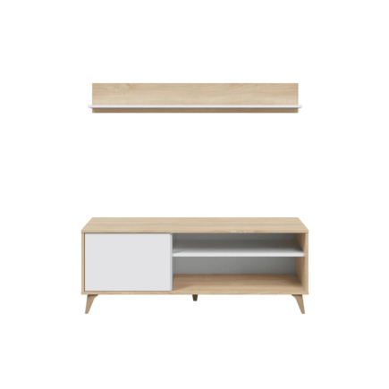 Mueble TV Blanco y Roble + Estante gratuito - Muebles tam tam