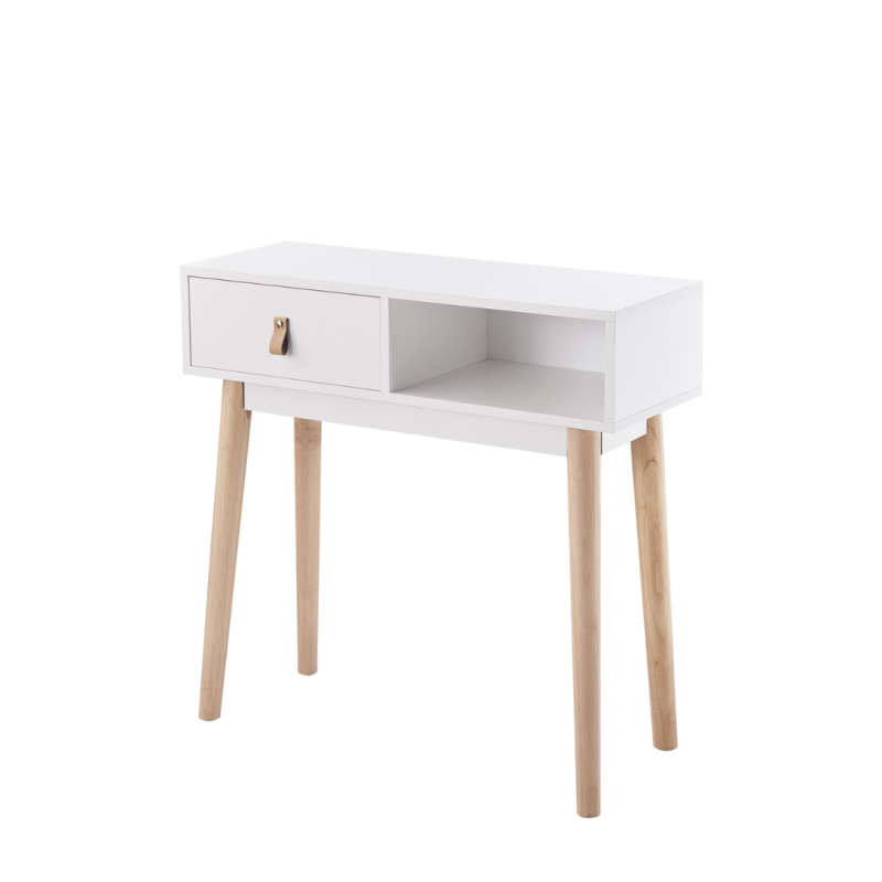 Recibidor Anzio 80 cm Blanco con Cajón y Patas de Pino