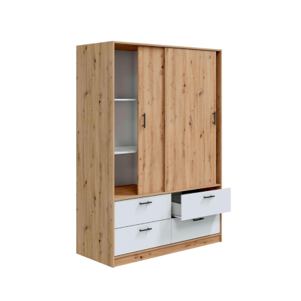 Armario 140 cm Puertas Correderas con Cajones Roble Nodi y Blanco