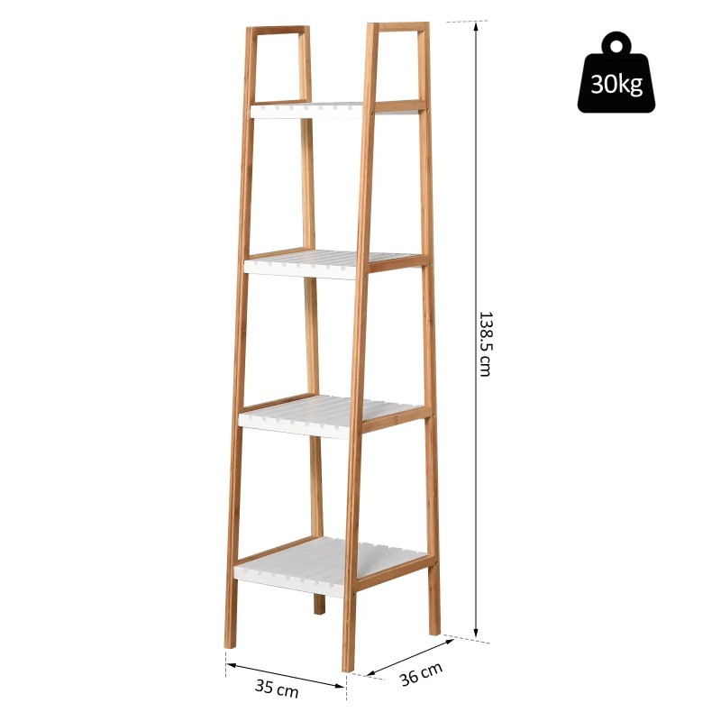 Estantería Escalera 35 cm Bambú Blanco y Natural