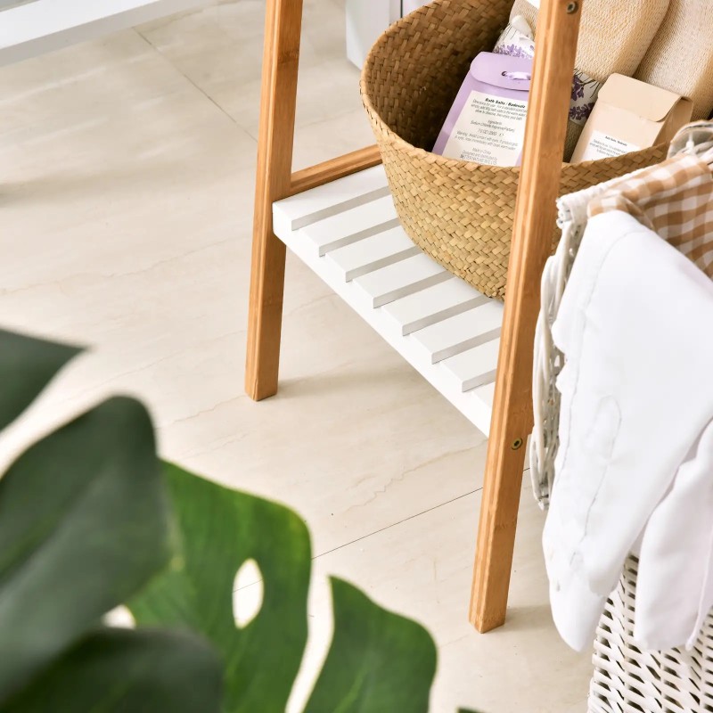 Estantería Escalera 35 cm Bambú Blanco y Natural