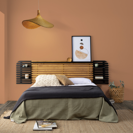 Cabezal Dimas 240 cm Negro y Roble con Mesitas