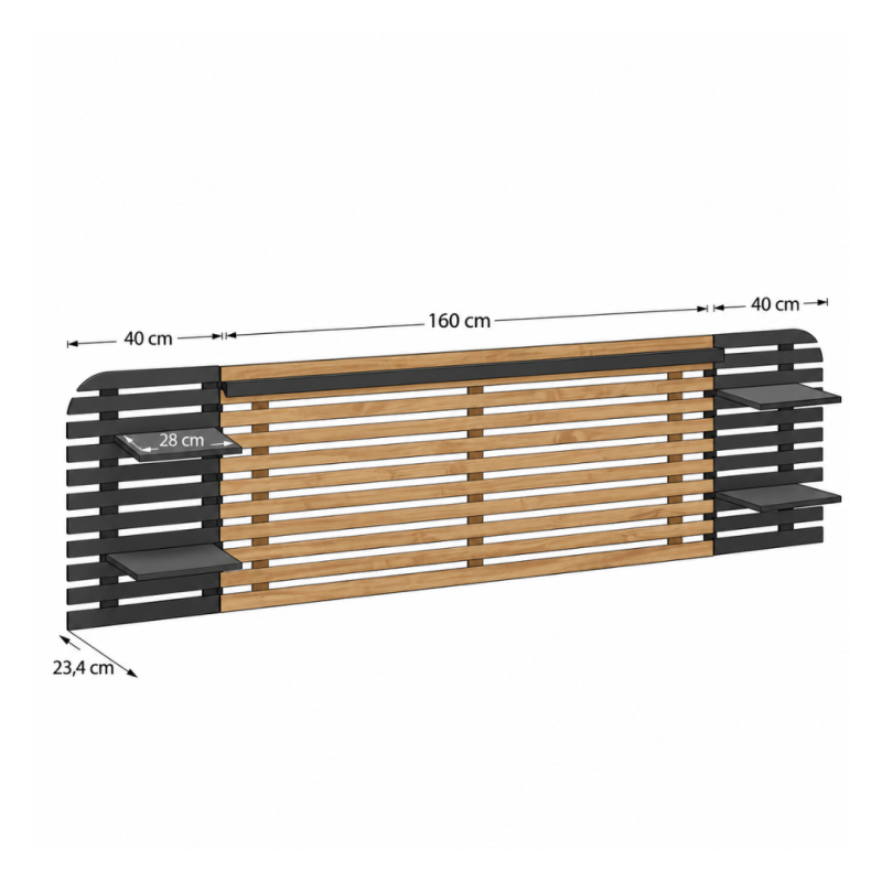 Cabezal Dimas 240 cm Negro y Roble con Mesitas