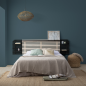 Cabezal Dimas 240 cm Pino y Negro con Mesitas