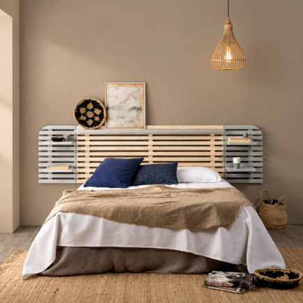 Cabezal Dimas 240 cm Pino y Gris con Mesitas