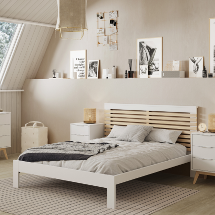 Cama Vectra 140x190 cm Blanco y Cera con Somier