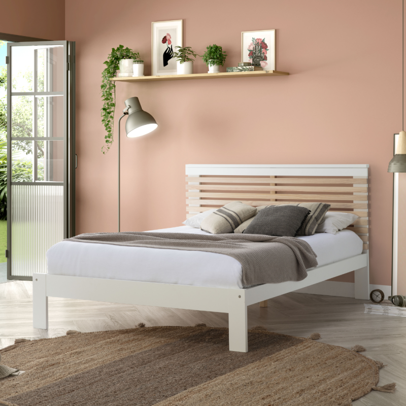 Cama Vectra 140x190 cm Blanco y Cera con Somier