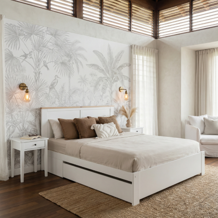 Cama Gabi 135/140x190 cm Blanco y Cera con Cajón