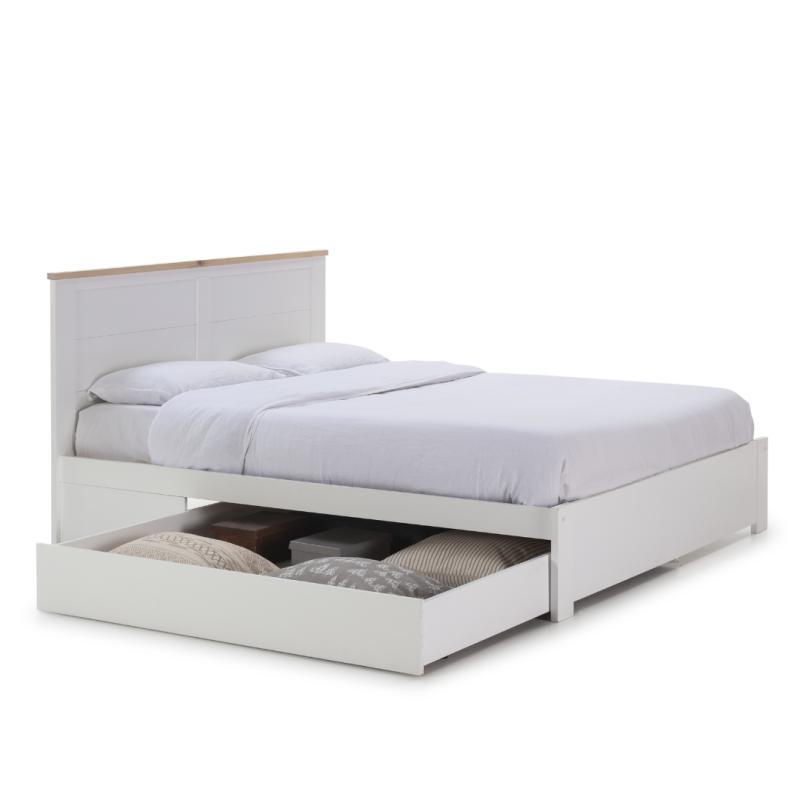 Cama Gabi 135/140x190 cm Blanco y Cera con Cajón