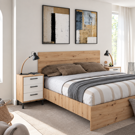 Cabecero Velvet con Mesitas 160 cm Roble y Blanco Artik