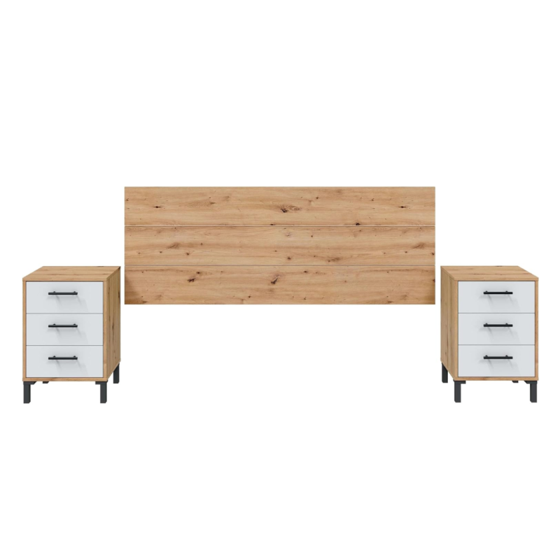 Cabecero Velvet con Mesitas 160 cm Roble y Blanco Artik