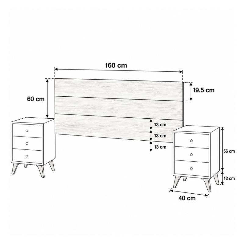 Cabecero Sweet con Mesitas 160 cm Blanco Artik y Velho