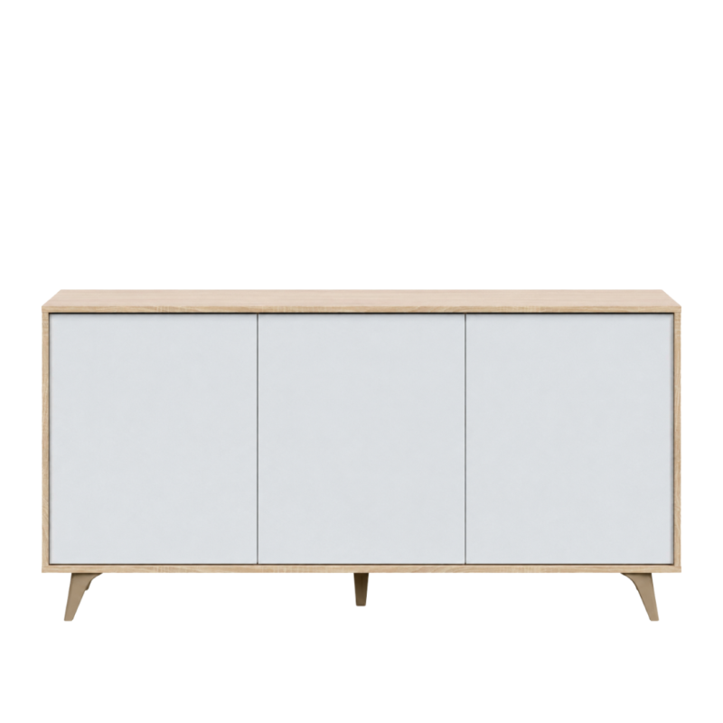 Aparador Kikua 3 Puertas Push Blanco Artik y Roble Canadian | 154x40x75 cm