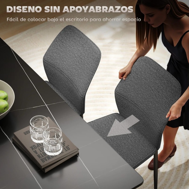 Set 2 Sillas Terciopelo Gris Respaldo Curvo 45 cm