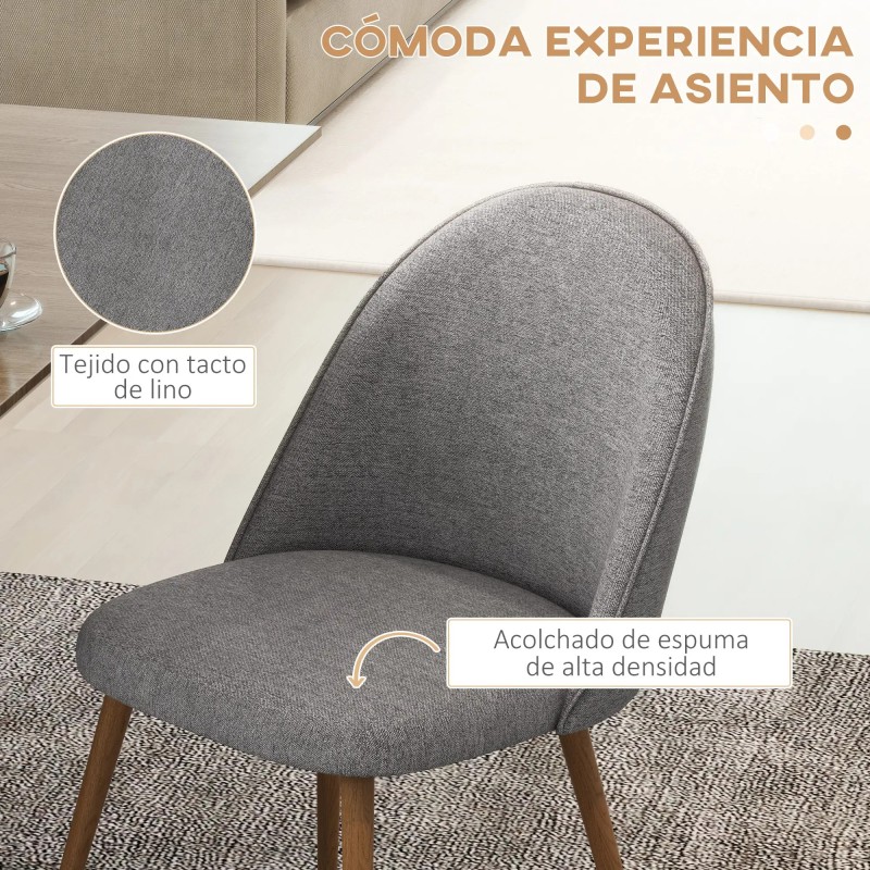 Set 2 Sillas Lino Gris Patas Acero 50 cm