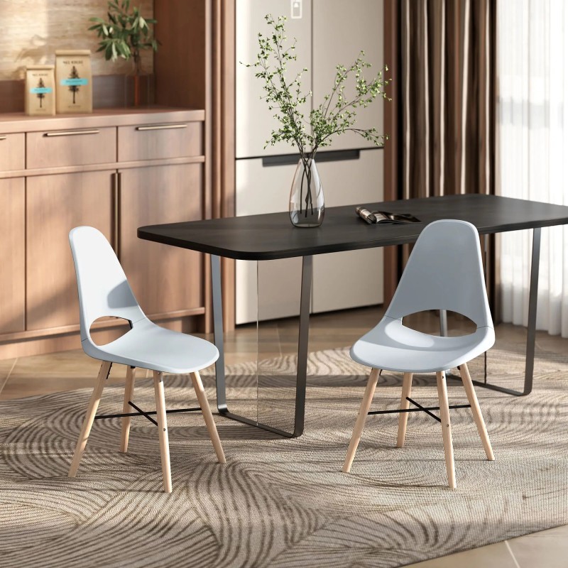 Set 2 Sillas de Plástico Gris Patas Madera 47 cm