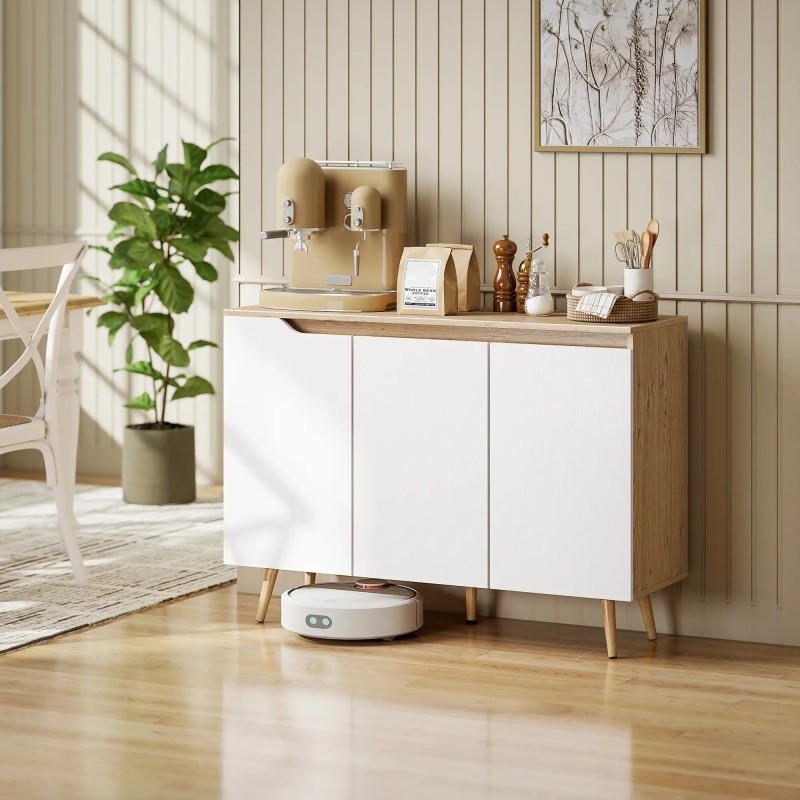 Aparador 107 cm Roble y Blanco 3 Puertas