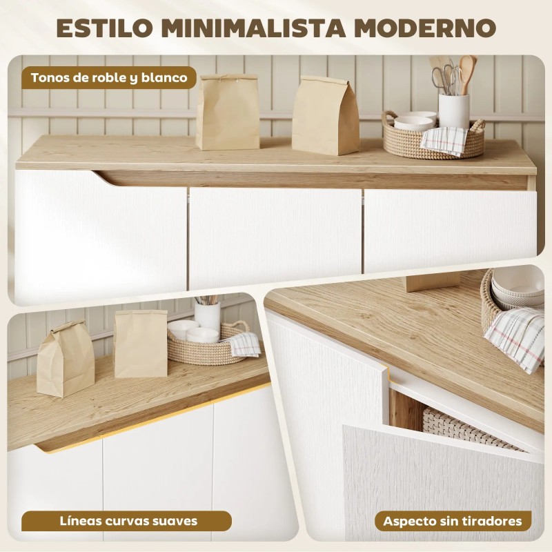Aparador 107 cm Roble y Blanco 3 Puertas