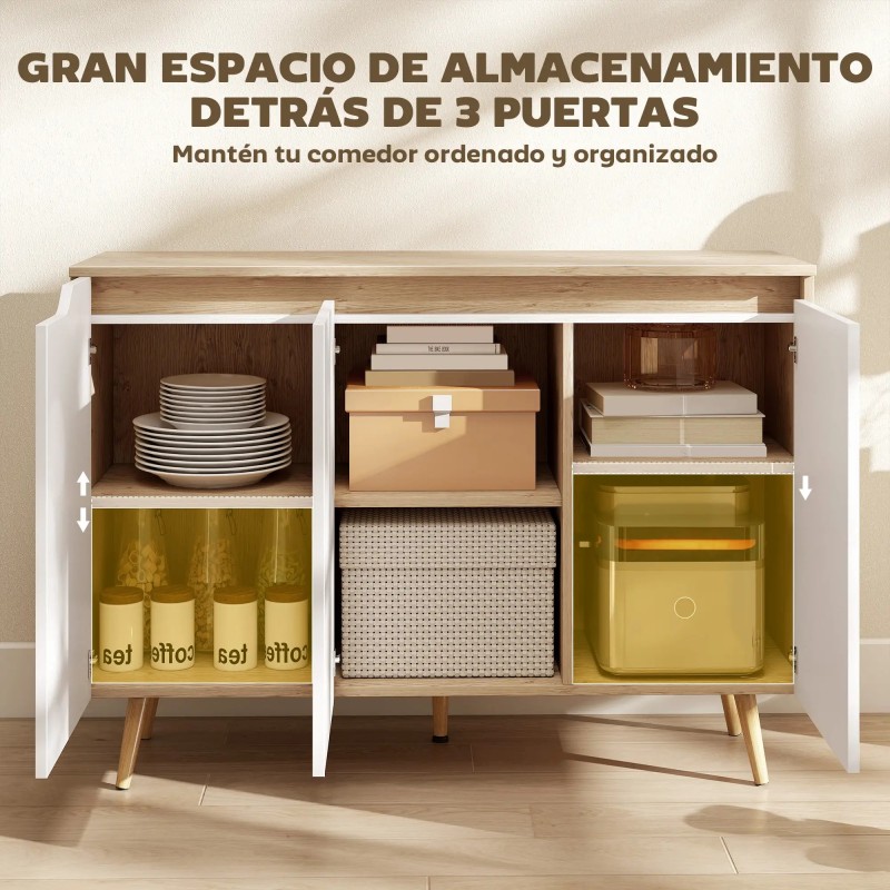 Aparador 107 cm Roble y Blanco 3 Puertas