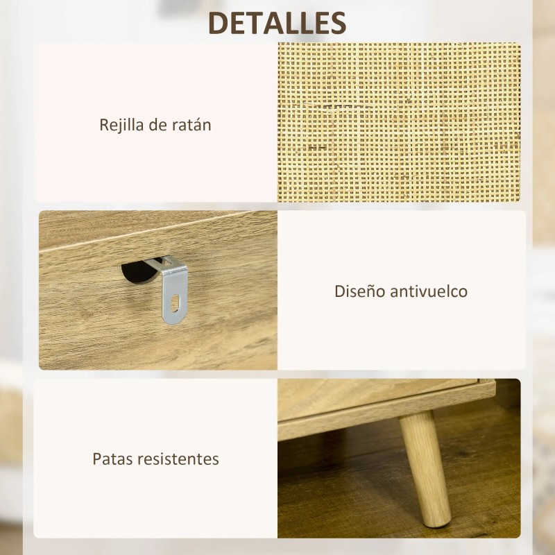 Mesita de Noche Cannage 39 cm Madera Natural