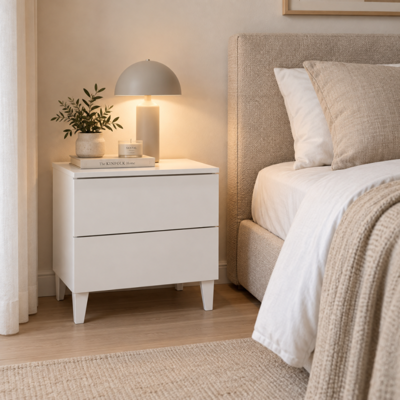 Mesita de Noche Loft 50 cm Blanca con Patas