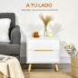 Mesita de Noche 50 cm Blanca con Patas de Madera