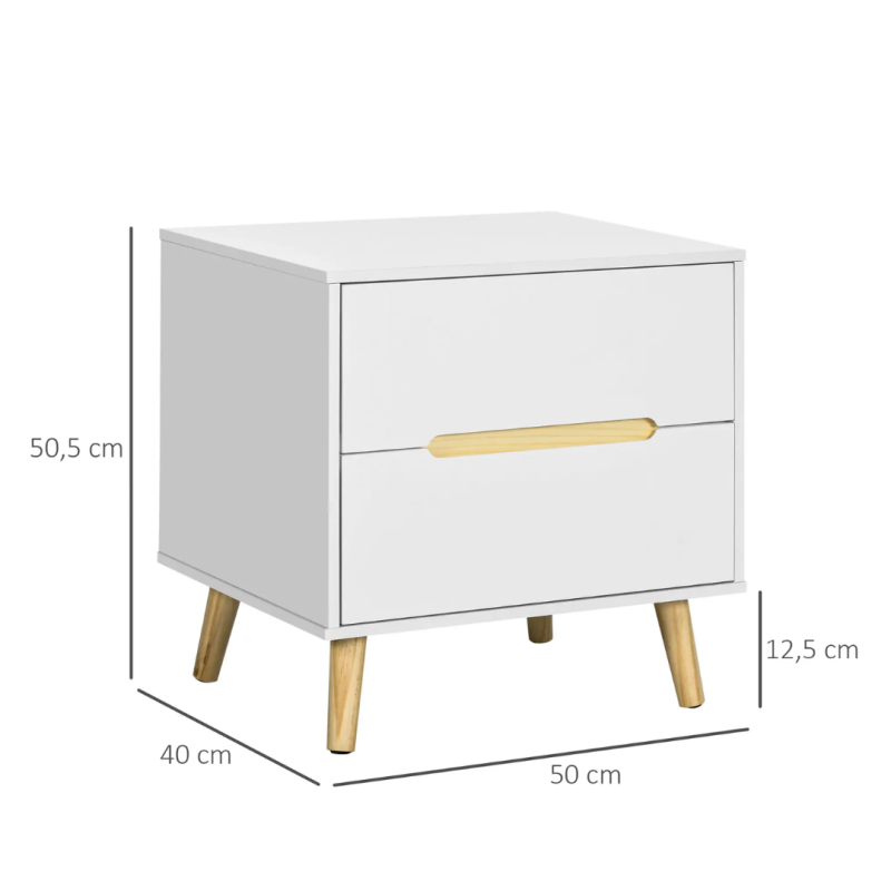 Mesita de Noche 50 cm Blanca con Patas de Madera