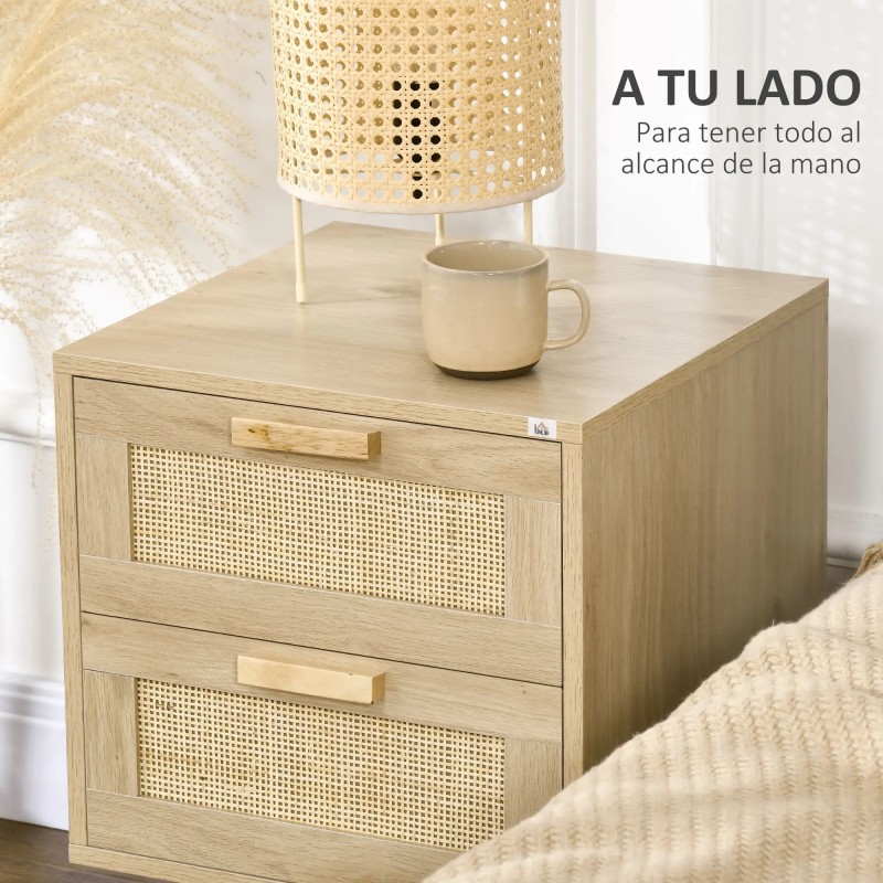 Mesita de Noche Cannage 40 cm Natural 2 Cajones