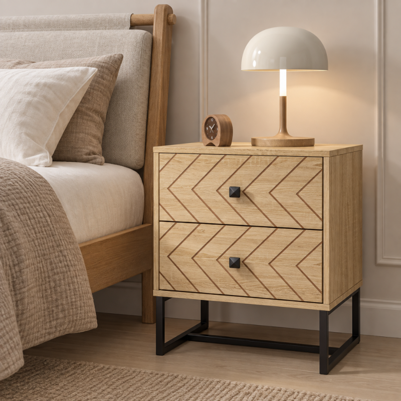 Mesita de Noche 48 cm Madera y Negro Geométrica