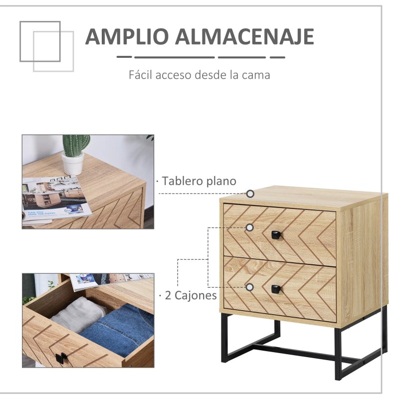 Mesita de Noche 48 cm Madera y Negro Geométrica