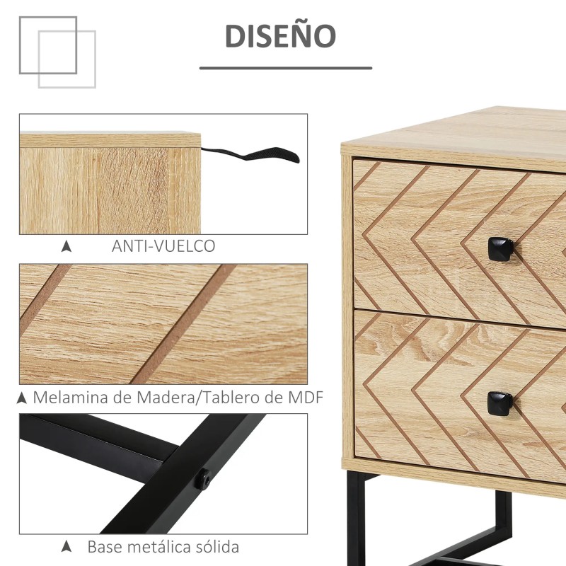 Mesita de Noche 48 cm Madera y Negro Geométrica