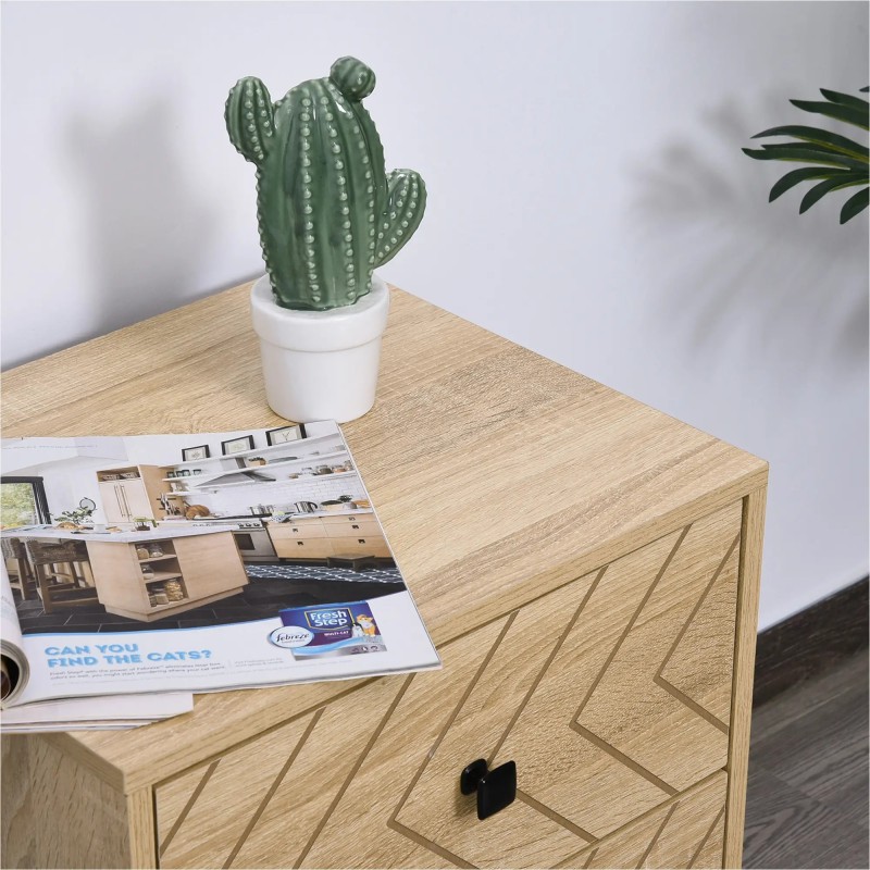 Mesita de Noche 48 cm Madera y Negro Geométrica