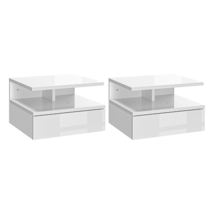 Set 2 Mesitas de Noche Colgantes 35 cm Blanco Brillo