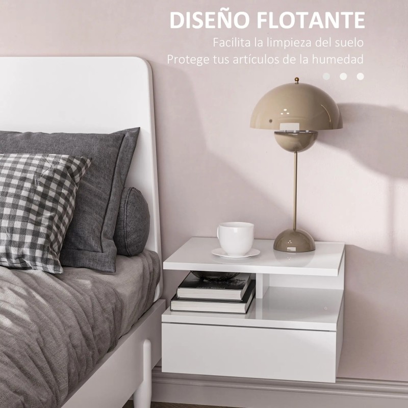 Set 2 Mesitas de Noche Colgantes 35 cm Blanco Brillo