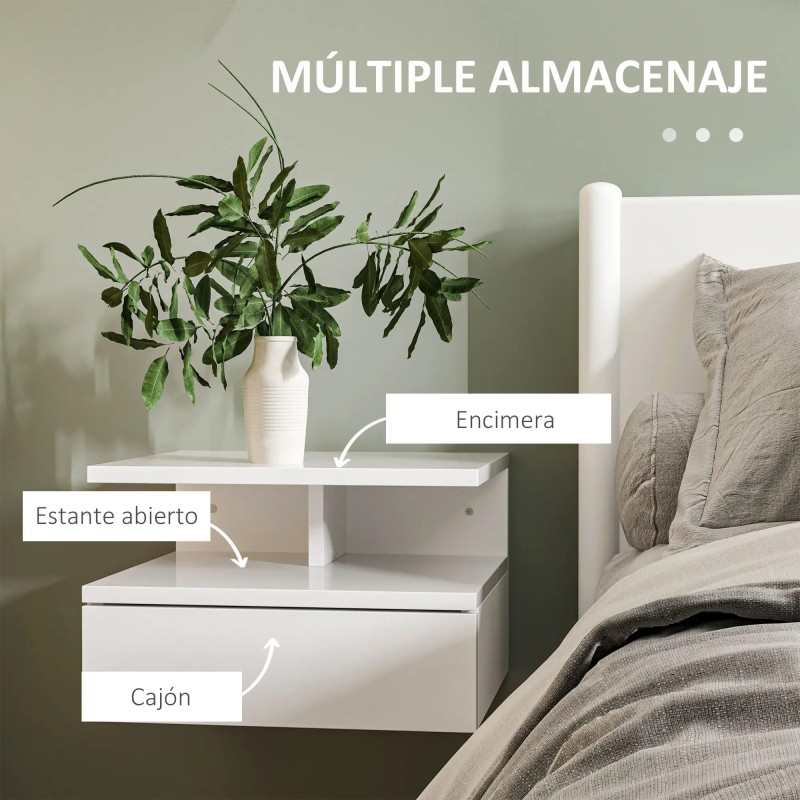 Set 2 Mesitas de Noche Colgantes 35 cm Blanco Brillo