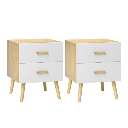 Set 2 Mesitas de Noche Roble 40 cm Asas Bambú