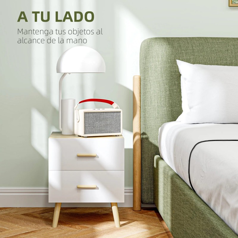 Set 2 Mesitas de Noche Roble 40 cm Asas Bambú