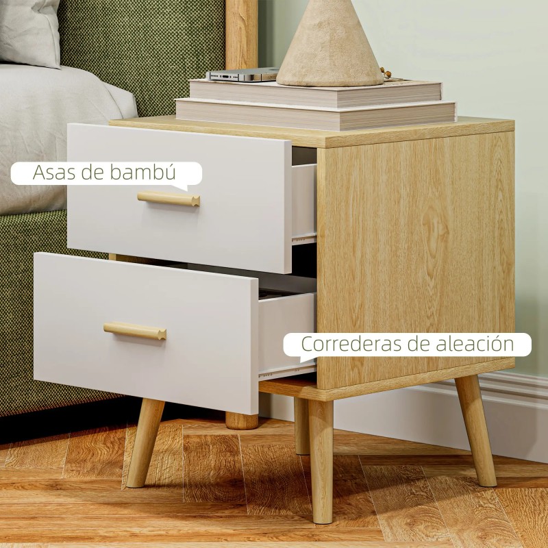 Set 2 Mesitas de Noche Roble 40 cm Asas Bambú