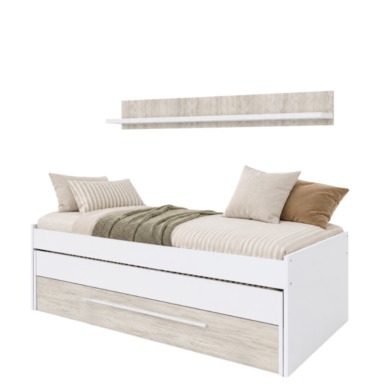 Cama Nido Elliot con Cajón y Estante | Blanco 90x190