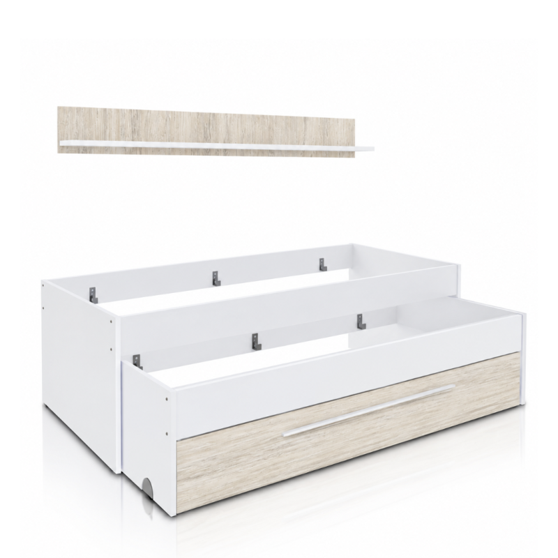 Cama Nido Elliot con Cajón y Estante | Blanco 90x190