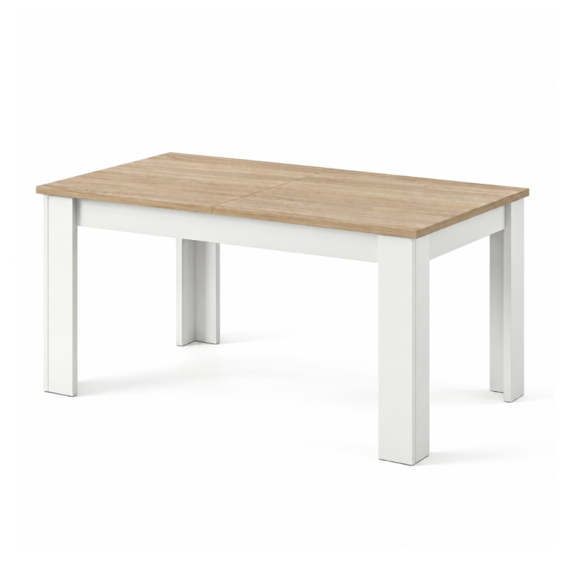 Mesa de Comedor Extensible Blanco y Roble 140 a 190 cm